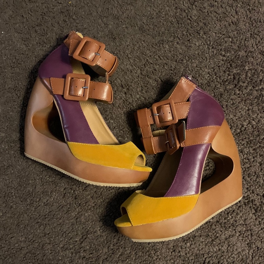 Qupid color block wedge heel